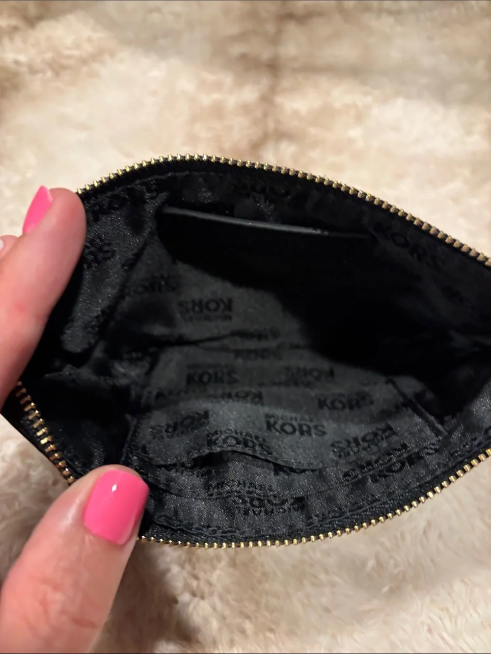 Michael Kors Black Pebbled Leather Wristlet with Gold Plaque